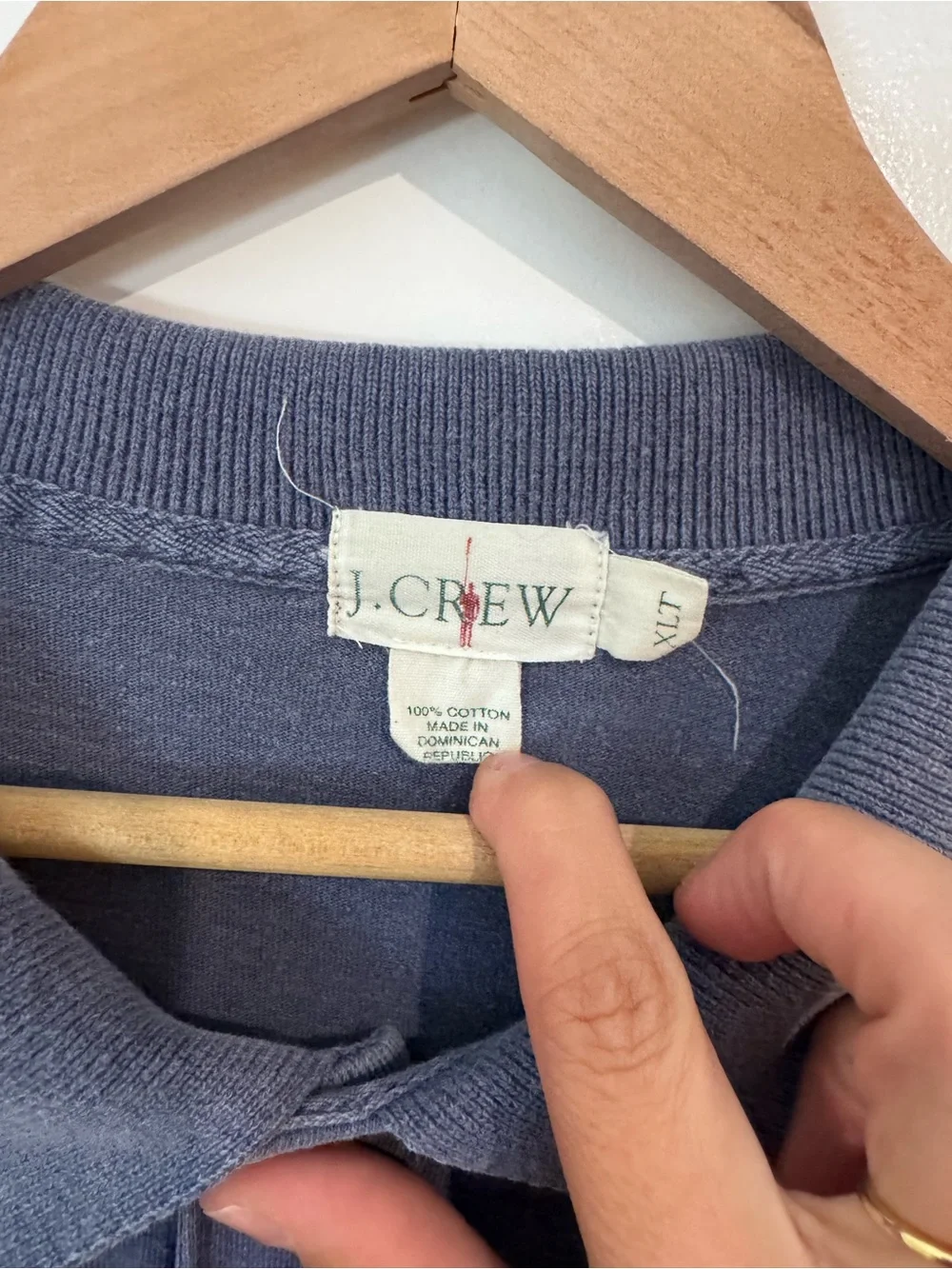 Vintage J.Crew Long-Sleeve Blue Polo Sz XLT 100% Cotton Red Oarsman Preppy